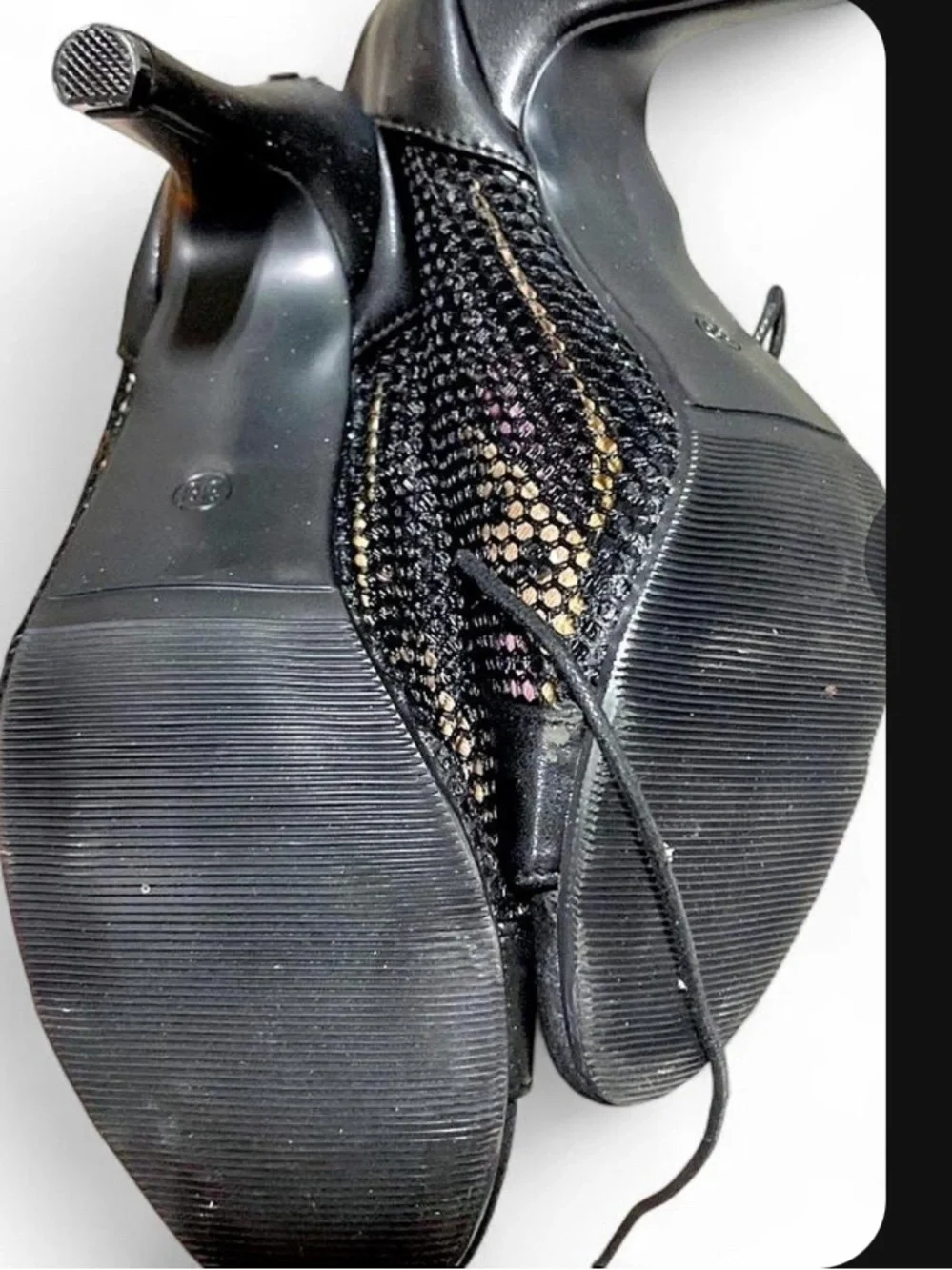 Women’s Black Mesh Lace-Up High Heel Ankle Boots/ Size 7.5